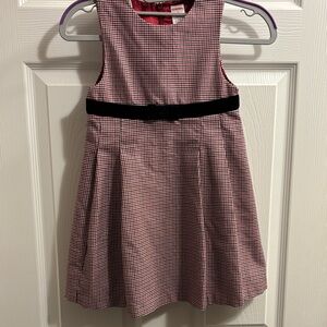 Classic houndstooth Kids Dress with Black velvet trim